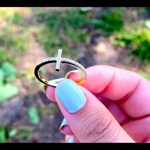 Sterling Silver Gold Plated Cross Clear CZ Ring